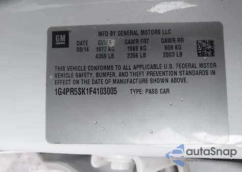 2015 Buick Verano Convenience Group z USA, uszkodzony, nr VIN 1G4PR5SK1F4103005